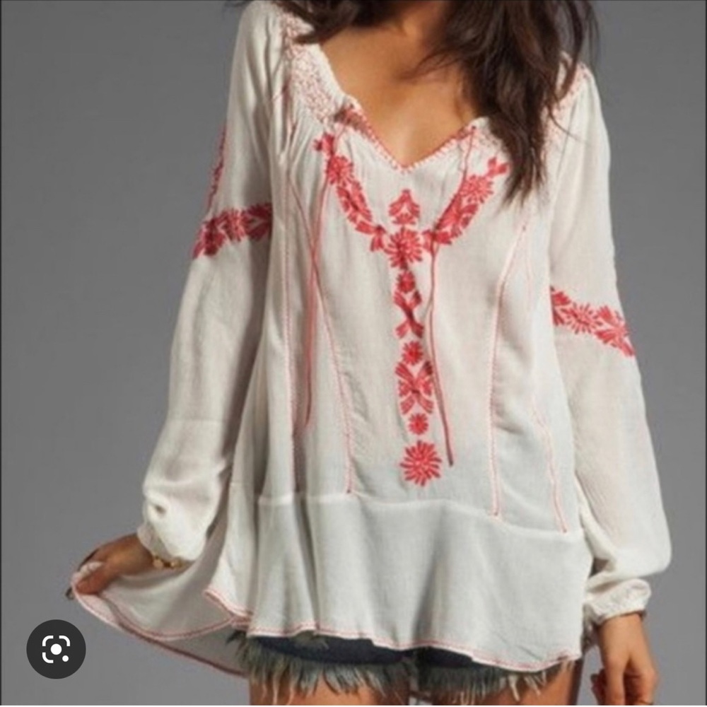 Free People Fondly St Tropez boho style embroidered tunic top size Medium